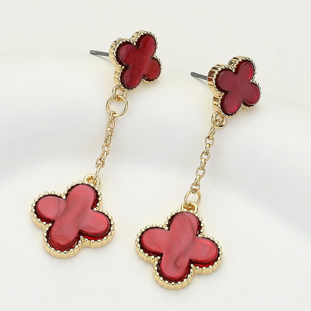 Natural Stone Quatrefoil Dropdown Dangle Earrings